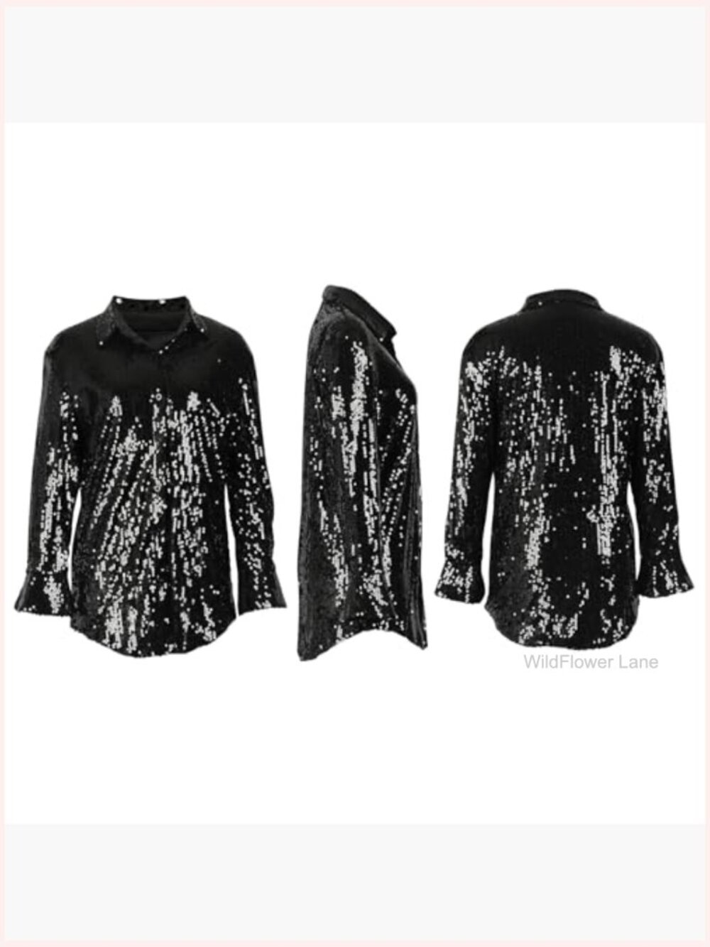 Sequin Button Down Shirt Dress Long Sleeve Sparkly Glitter Blouse Mini Dress - Picture 6 of 6